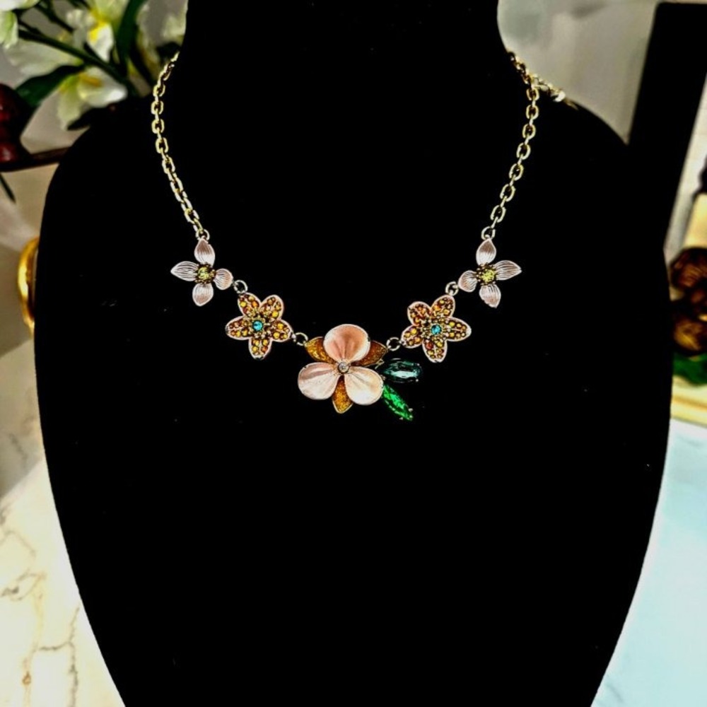 Betsey Johnson Multi-Floral Crystal and Enamel Collar Necklace